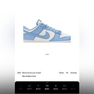 Nike womens Dunk low coast. Sky blue and yellow. With extra blue laces. Size 7.5